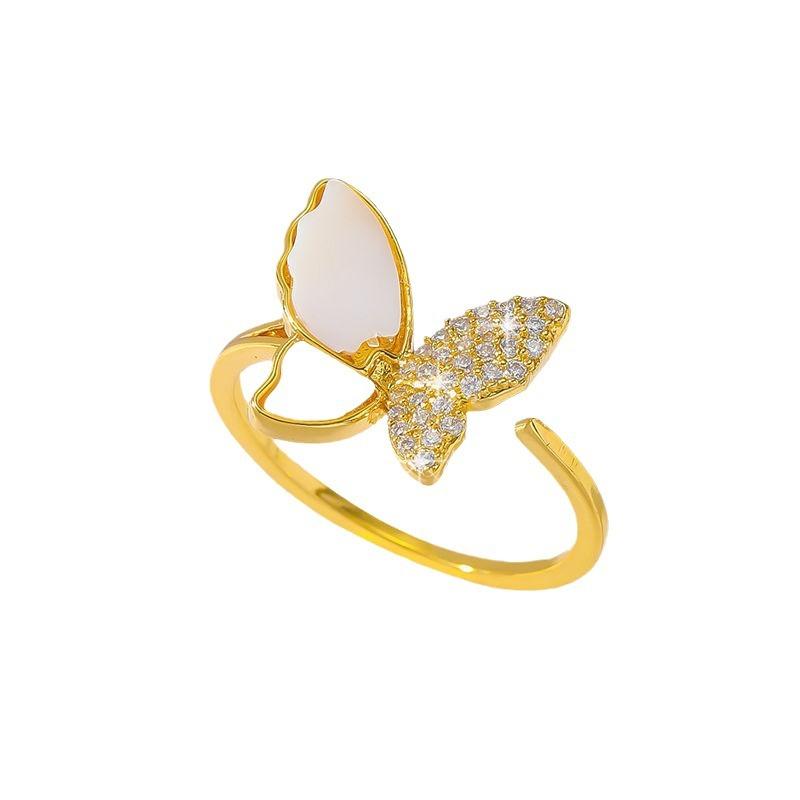 GemChic Damenring Funkelnde Fee Süß Eingefasster Zirkonia Schmetterling Öffnung Verstellbarer Zeigefingerring Mädchen Geburtstag Weihnachten Schmuckgeschenk