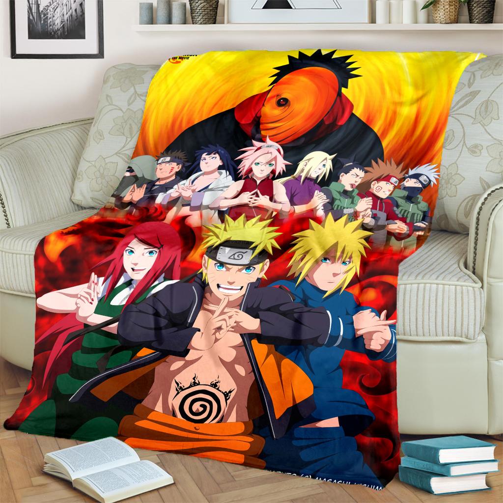 Anime-Naruto Print Blanket Warm Comfortable Flannel Blanket for Bedrooms, Sofas, Beds, Chairs, Picnics, Travel -LXR74