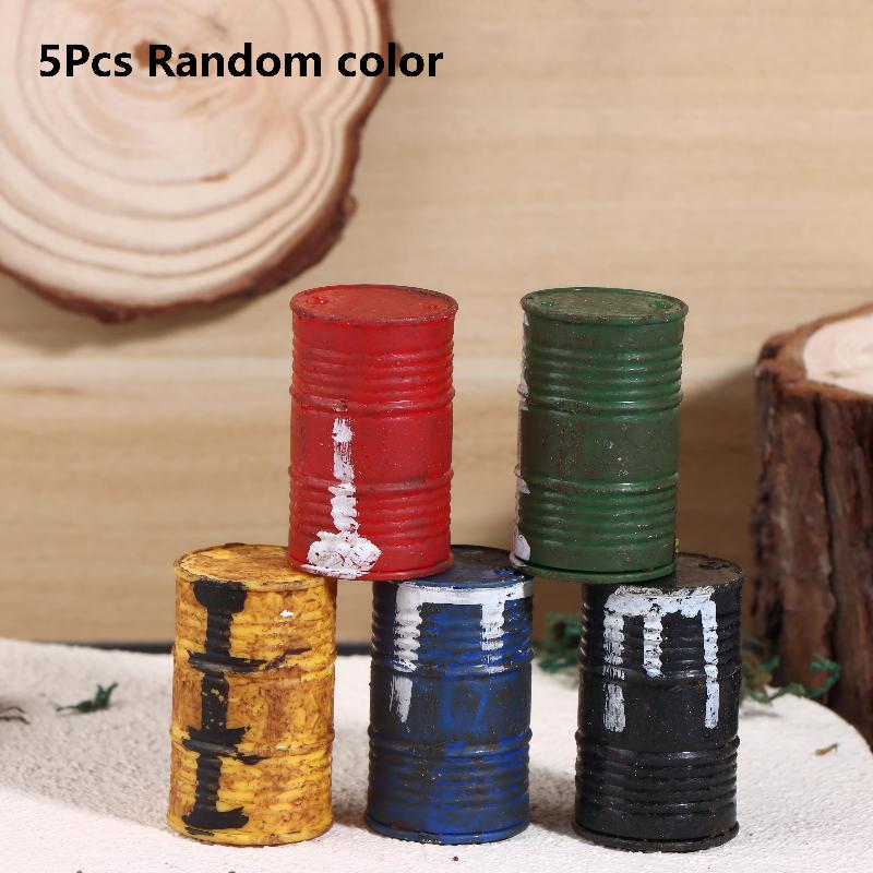 

5PCS Miniature Vintage Oil Bucket Model Weathered Plastic Fuel Drum For Diorama Sand Table DIY Scene Layout Decoration