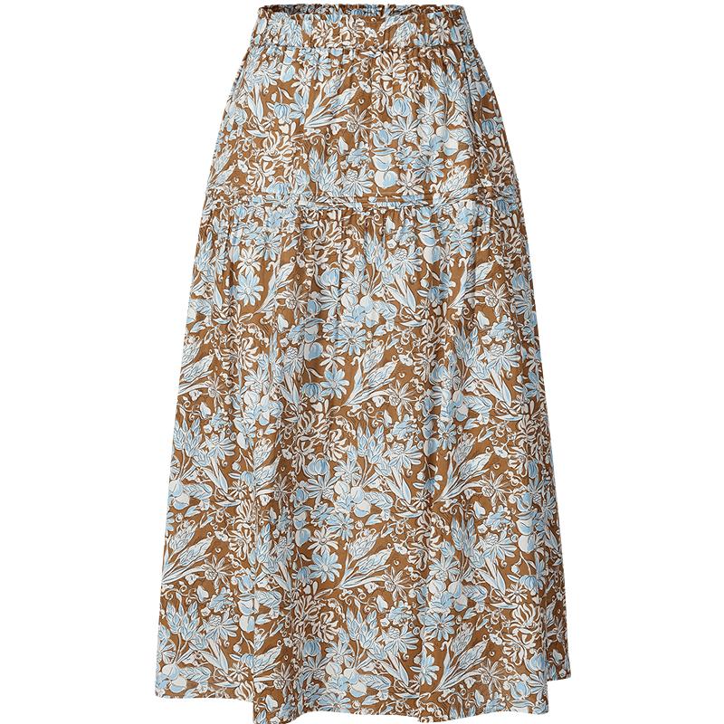 JZ Resort Floral Pleated 100% Cotton Midi Skirt