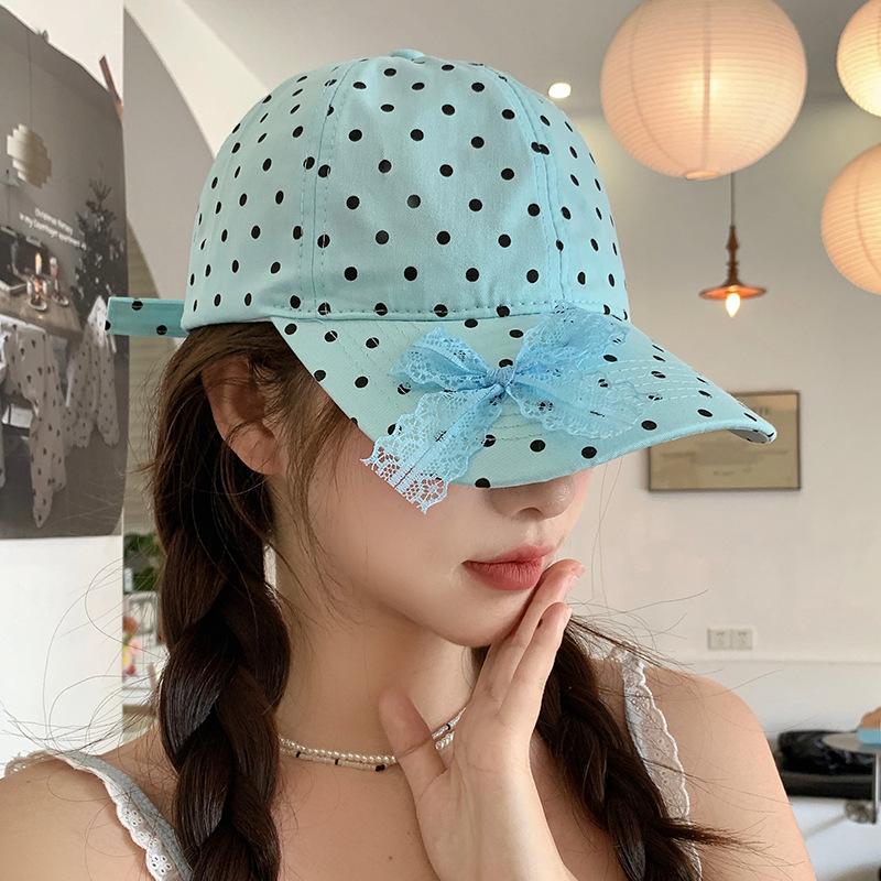 Polka Dot Bow Lace Baseball Cap Spring and Summer Wide Brim Sunshade Sunscreen Cap Sweet Versatile Cap Women