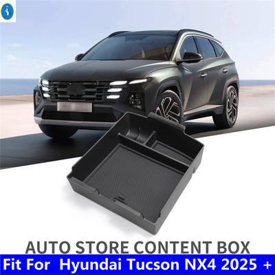 PVC + ABS Bil Armstödslåda Förvaring Central Kontroll Behållare Lock Dekor Passform För Hyundai Tucson NX4 2025 2026 Tillbehör
