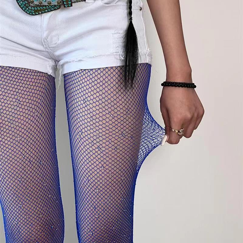 Women'S Fashion Sexy Rhinestone Pantyhose High Elastic Mesh Hollowed Out Black Stockings Girls' Slim Fishing Net Tights Jk Gift