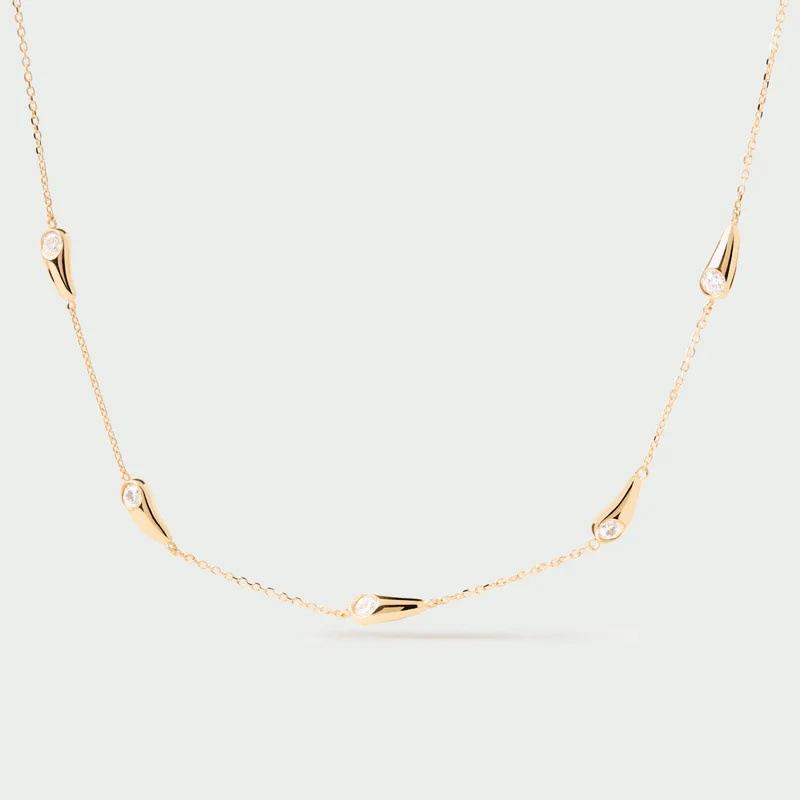 Fashion Casual Style Personalized Water Drop Shape Inlaid Zircon Design Collarbone Chain Niche Temperament Light Luxury Trend Necklace