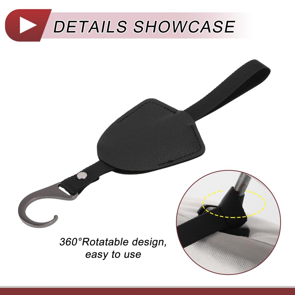 HEROFFIX Handbag Grocery Bag Set of 2 for Wallets and Sturdy Car Seat Headrest Black Faux X Bags, Hooks, Leather, 3.27" 2.99"