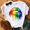 Lippen Reine Baumwolle Bedruckt Unisex und Damen Modetrend T-Shirt Sommer Neu Personalisiert Rundhals Locker Lässig T-Shirt