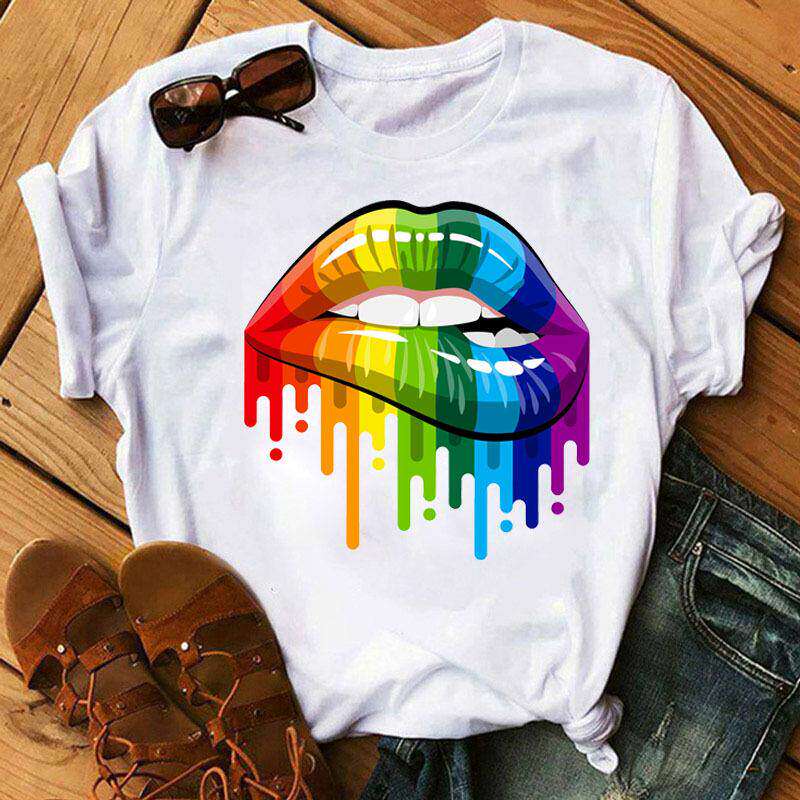 Lippen Reine Baumwolle Bedruckt Unisex und Damen Modetrend T-Shirt Sommer Neu Personalisiert Rundhals Locker Lässig T-Shirt