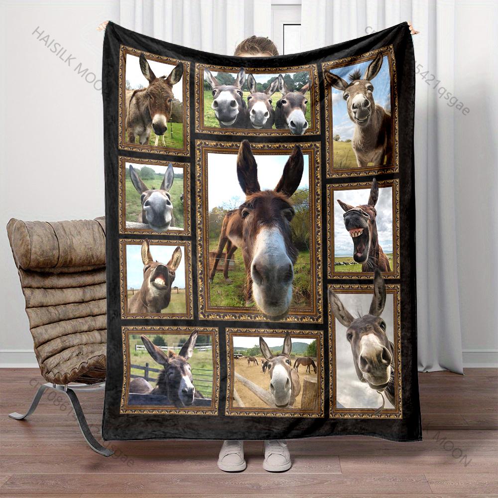

Funny Donkey Print Blanket Flannel Material Suitable for Home Sofa Bedding Travel Camping Picnic Summer Beach Blanket 75x90cm