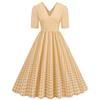 2023 Plaid Waist-Cinching Retro Hepburn Style Dress with Large Hem
