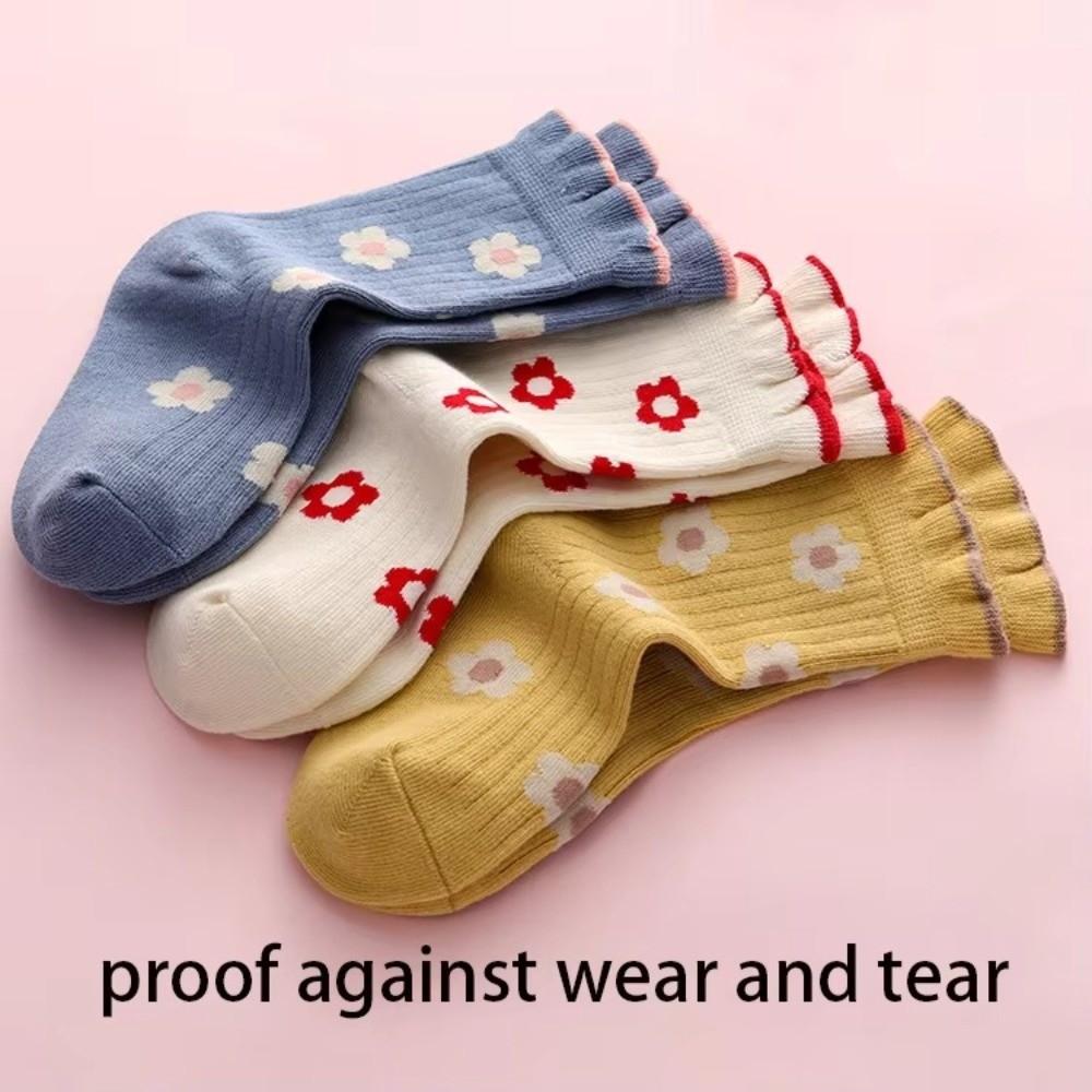 5 Pairs 5 Pairs Pack Kids Crew Socks Floral Print Ruffle Cuff Socks Princess Socks  School Socks