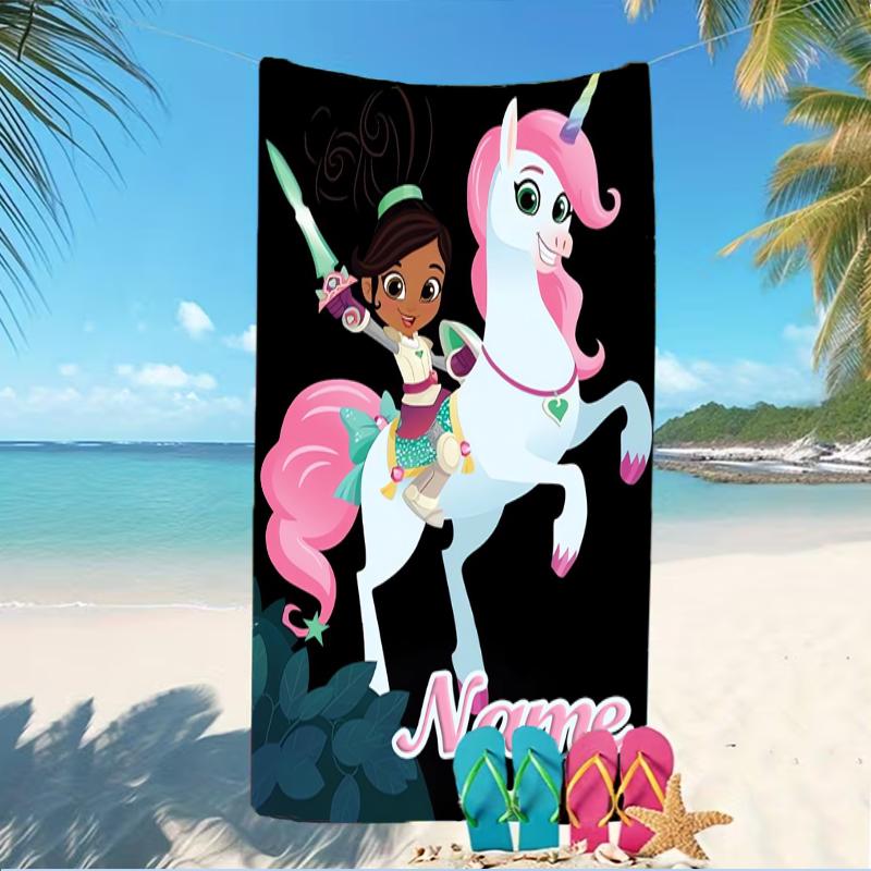 Customizable personalized beach towels Nella the Princess Knight themed designs.Suitable for the beach, yoga, sports;ideal as beach accessories