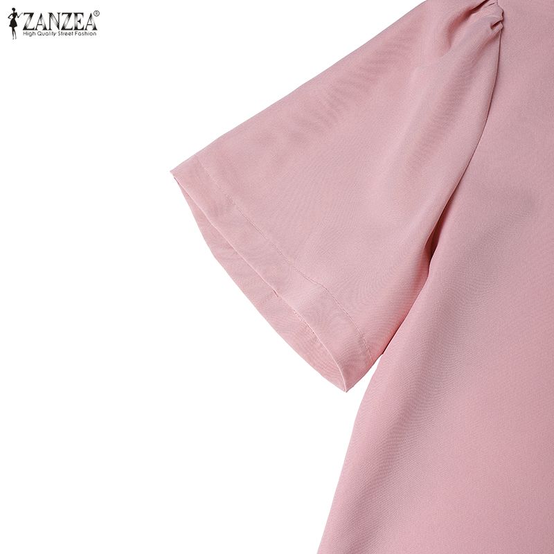 ZANZEA Women Casual Turn Down Collar Loose Summer Short Sleeve Dress