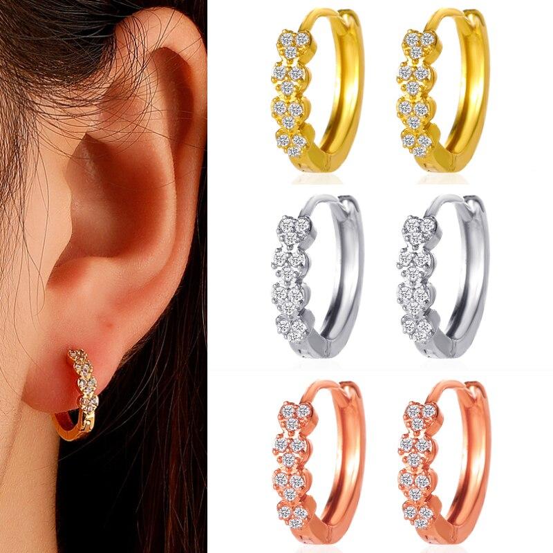 Nuovi Orecchini a Cerchio in Zircone CZ da 10 mm per Donna Forma a Cuore Zircone Boemo Colore Oro Rosa Argento Piccoli Orecchini Rotondi