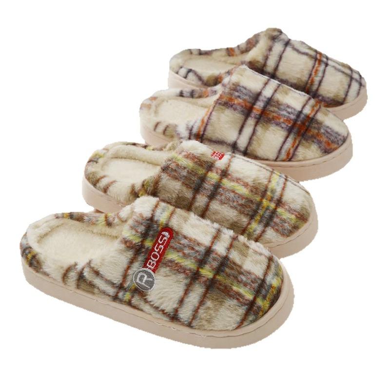 Patterned home cotton slippers women's autumn and winter warm cotton mops indoor and outdoor couple slippers plush confinement cotton shoes