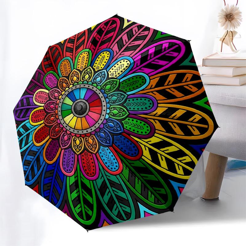1pc Mandala, Symmetry, Colorful Umbrella with Plastic Handle,Compact & Stylish,Suitable for All Seasons YS331049