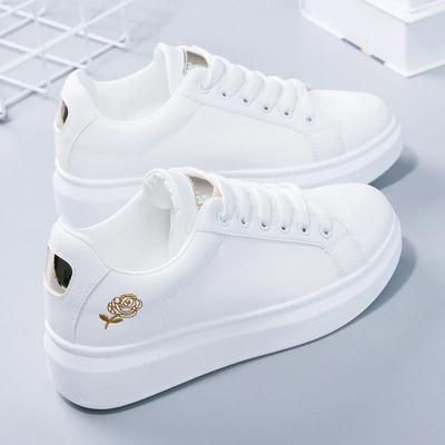 Damskor Löparskor Vår Höst Mode Vita Andningsbara Broderade Blommor Snörning Casual Sneakers Zapatos De Mujer nya