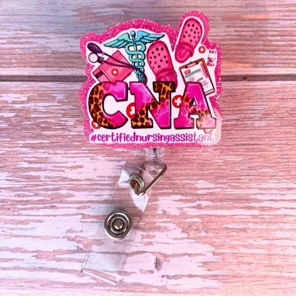 

CNA Badge Reel. Bling glitter retractable ID clip, a essential gift for nurse assistants. прозрачный