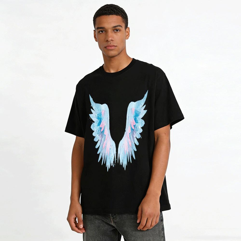 Gradient Angel Wings Print Casual Loose Versatile Top Pure cotton T-shirt