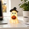 Halloween Ghost Figurine Figurine, Cute Resin Holding Pumpkin Healing Room Accessory Statue for Desk Tabletop Indoor Home Decor Whimsical