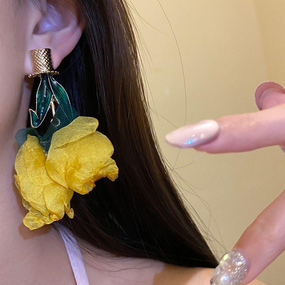 Übertriebene Ohrstecker Gelb / Rosarot Hängeohrringe Ohrhänger Urlaub