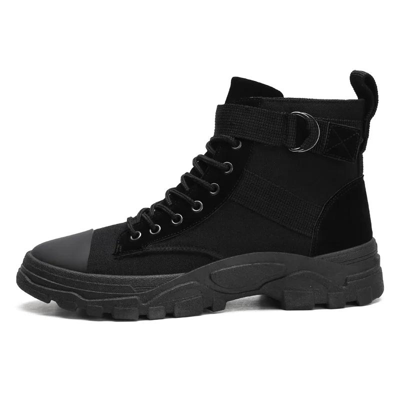 Fashion Men's breathable round toe motorcycle boots casual hiking shoes high top wear-resistant anti-oxidation versatile fashion