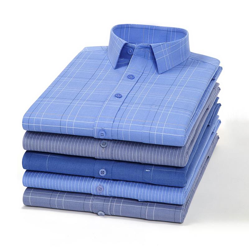 Men's Bamboo Fiber Long Sleeved Wrinkle-Free Comfortable Breathable Fit Striped Solid Shirts Business Casual Blouses Plus Sized