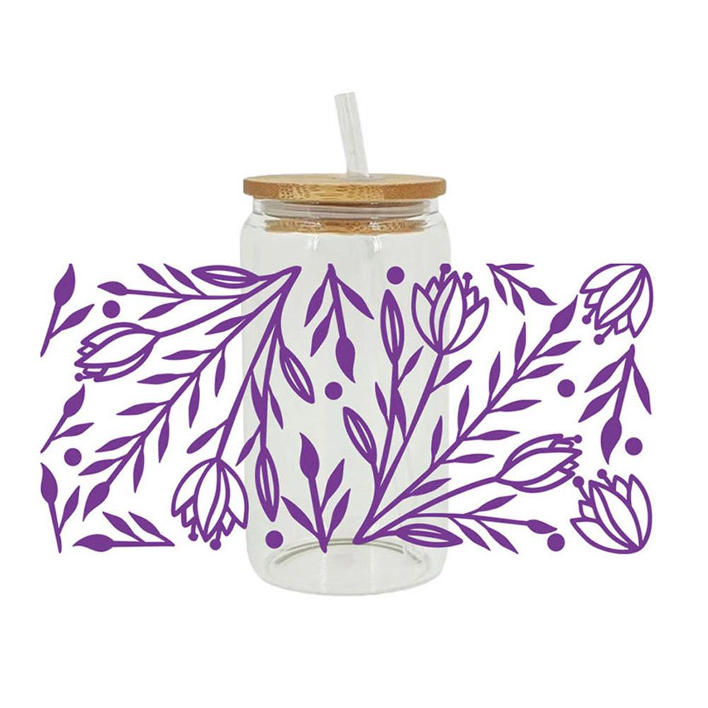 Květina 16OZ UV DTF Cup Wrap Transfers Samolepky Vlastní vodotěsná plechovka 1ks Glass DIY Lab O1D9