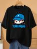In Blue Hat Graphic T-Shirt Cute Anime Print Short Sleeve Tee for Women Casual Fit Crew Neck Breathable Summer Women Clothing