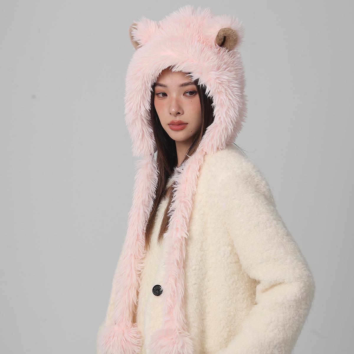 

Женская милая шапка-ушанка с овечьими ушками: Теплая, на бархатной подкладке, стильная, непродуваемая зимняя шапка-ушанка One Size светло-розовый