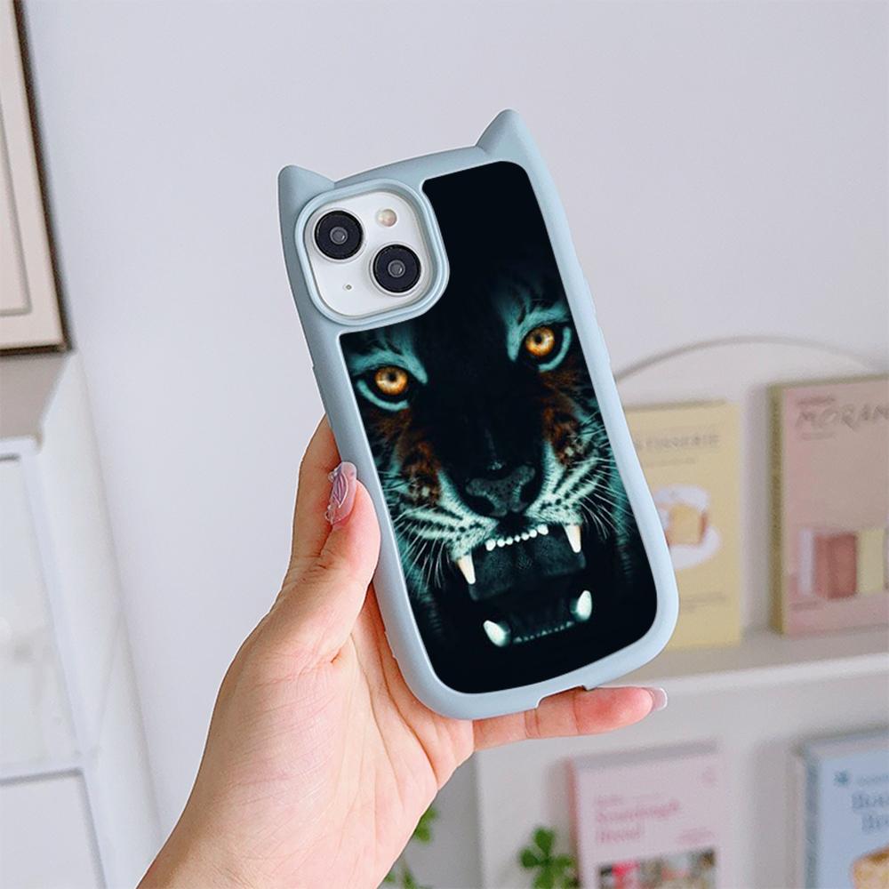 Huse de telefon moale pentru ureche de pisică pentru iPhone 16 15 13 12 11 Pro Max 14 Plus XR XS Max TPU Husă din spate acrilic transparent anti-cădere N96 Design cu ochi de tigru