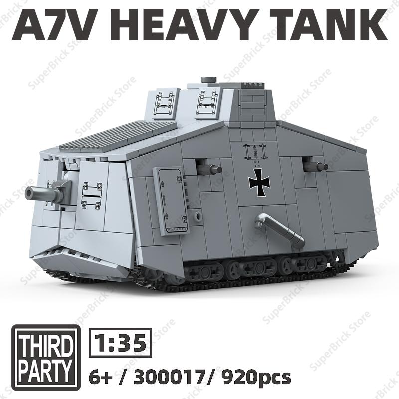 WW1 Tedesco Truppa Sturmpanzerwagen A7V Carro Armato Modello Building Block La Fortezza Mobile di Guglielmo II Guerra Veicolo Militare Giocattolo in M
