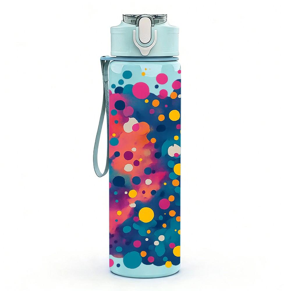 1PC Multicolor Paint Splash 750ml Color Plastic Sports Water Bottle Leakproof Flip Straw Lid Suitable for Sports Office Home Use