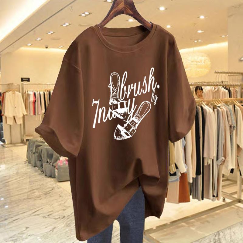 

Large size cotton short-sleeved t-shirt women s clothing 2025 new summer large version loose medium and long t-shirt to cover the butt XXXL