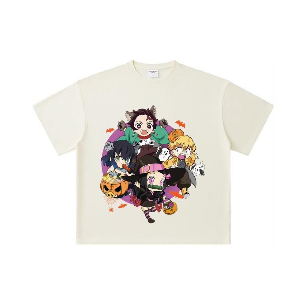 260 GSM Double Yarn 32 Count 100% Cotton Demon Slayer V111 Halloween Print Unisex Heavy Cotton T Shirt