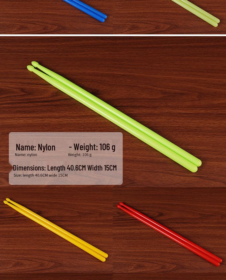 Luminous Colored Maple Wood Drumsticks with Nylon Tips - Beginner Model