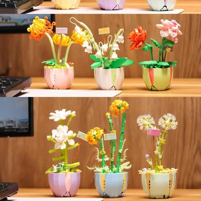Yeni Mini oyuncak inşaat blokları kızlar için Bonsai tuğla saksı çiçekleri çiçekleri bitkiler inşaat çocuklar yetişkin oyuncaklar noel hediyesi
