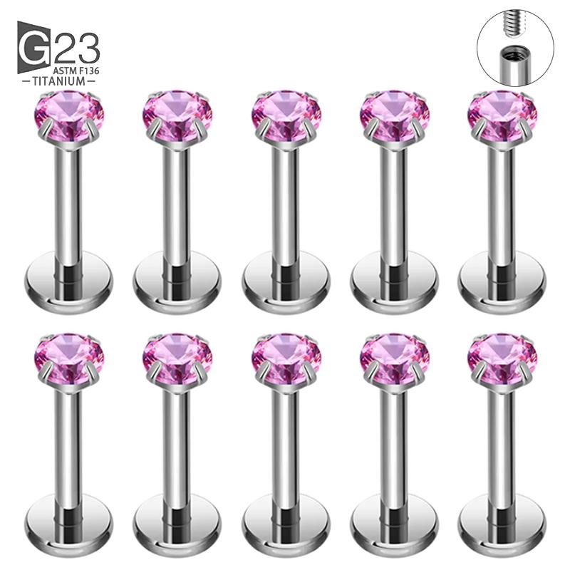 10 Stück ASTM F136 Titan 2/2,5/3/4mm CZ Labret Stud 16G Tragus Helix Knorpel Conch Flatback Ohrläppchen Piercing Körperschmuck