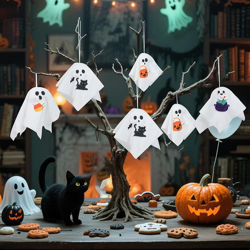 8Pcs Halloween Hanging Ghost Puppet Cute Polyester Ghost Ornament Halloween Party Home Indoor Outdoor Decoration Haunted House