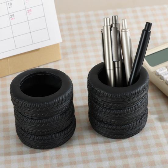 Portabolígrafos de Neumático Creativo Forma de Neumático Gran Capacidad Organizador de Escritorio para Bolígrafos Tijeras Clips de Papel Base Estable Antideslizante Decoración de Oficina