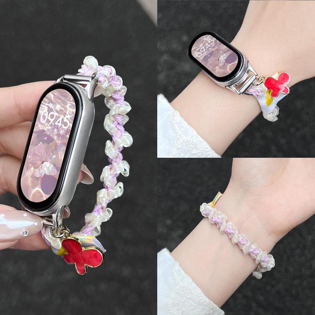 Kompatibel mit Xiaomi Smart Band 10 NFC: Neues elastisches Schleifen-Glitzer-Haargummi für Mädchen (Passt für Modelle 3-9).