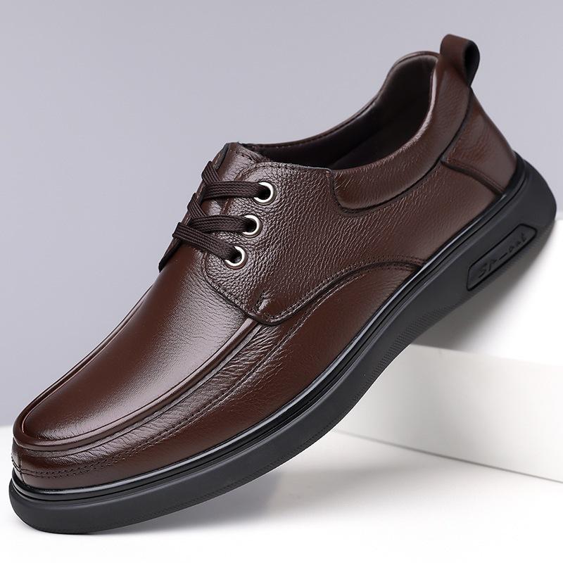 Men's casual leather shoes Men's round head autumn lace-up non-slip loafers Top layer cowhide shoes 5688