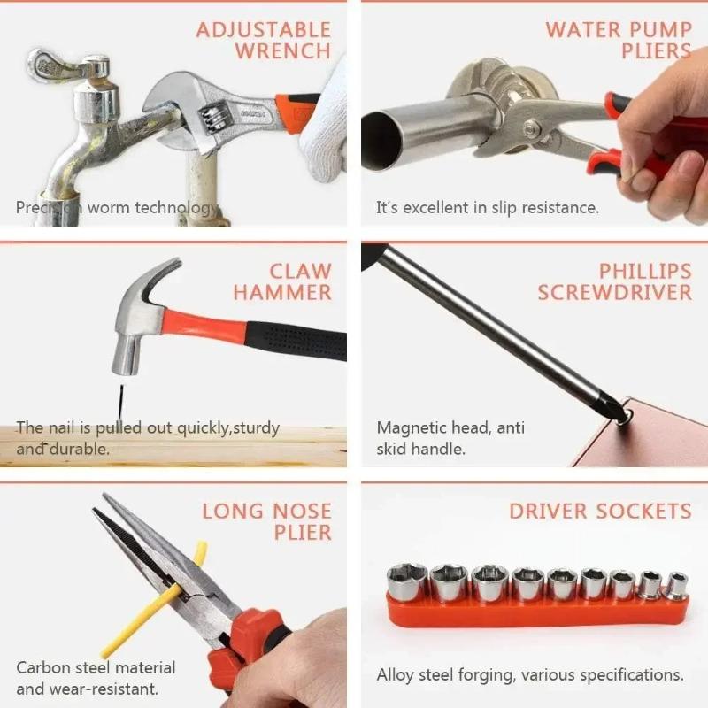 102PCS Household Tool Set Hardware Tool Box Electrician's Hardware Set Car Repairing Tools Woodworking Tools Combination Set