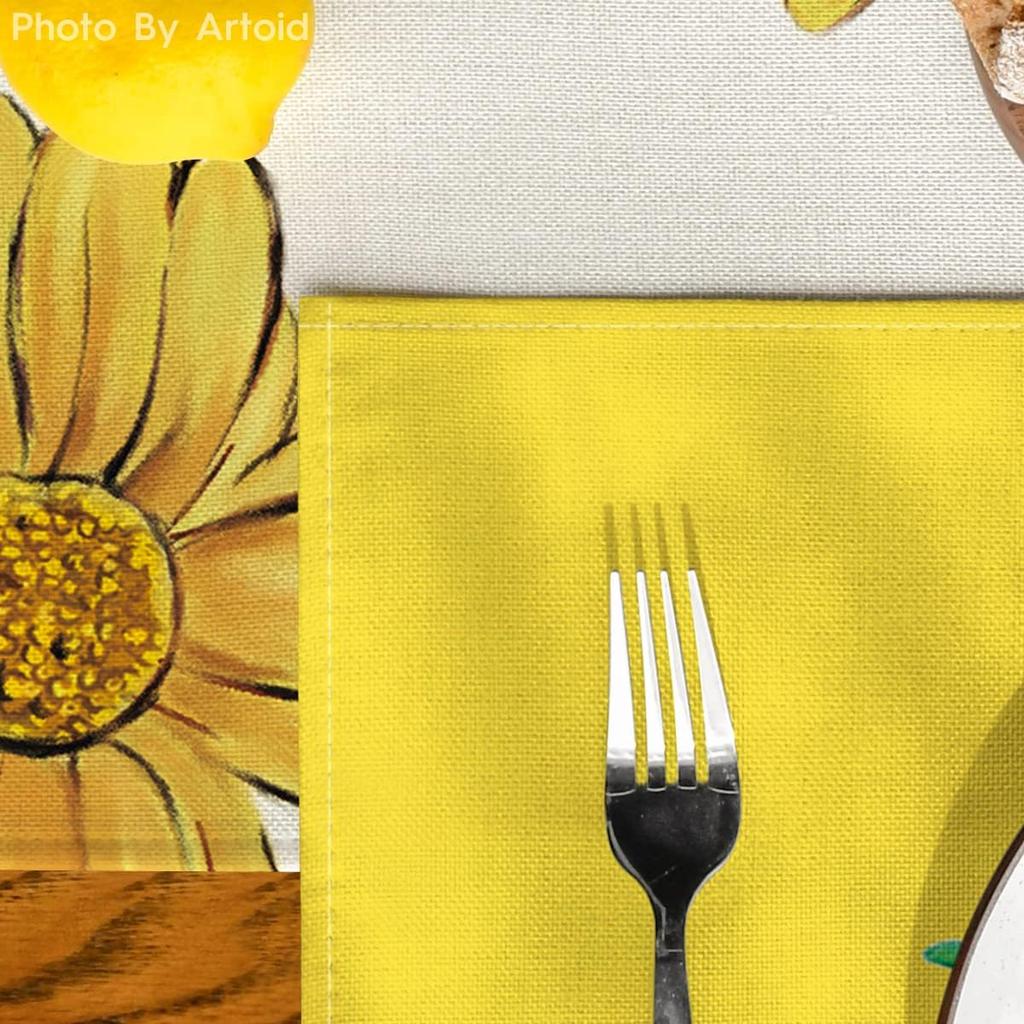 Yellow Hello Sunshine Sunflower Summer Placemats for Dining Table, 12 X 18 Inch Spring Holiday Decoration Rustic Vintage Washable Table Mats Set of 4