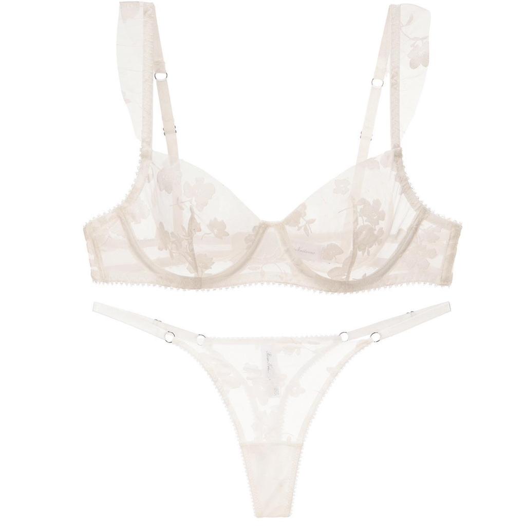 Zestaw Biustonosza Plus Size z Francuskiej Koronki Haftowanej Przezroczysty z Efektem Minimalizującym Illusion