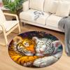 1Pcs Tiger Pattern Round Area Rug Indoor Non-Slip Washable Fiber Carpet Soft Comfortable Mat For Bedroom Living Room