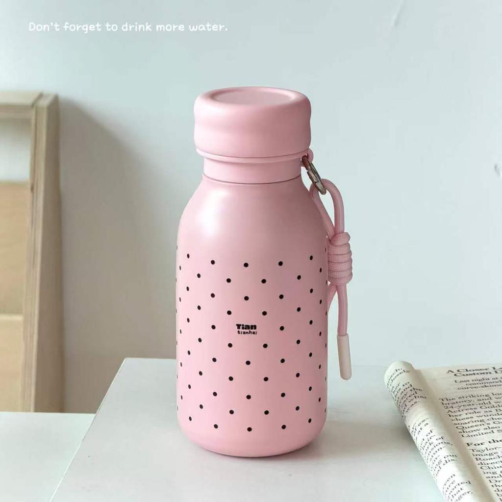 Ins High-value Female Straw Thermos Cup Student Stainless Steel Simple Niche Non-collision Cartoon Portable Thermos Cup