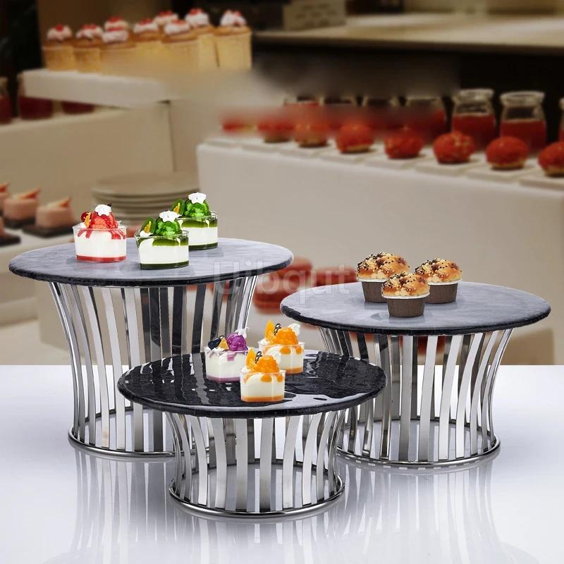 Gold Dessert Table Decorations Display Show Stand Buffet Wedding Banquet Tea Break Table Fruit Platter Cake Round Dessert Tray
