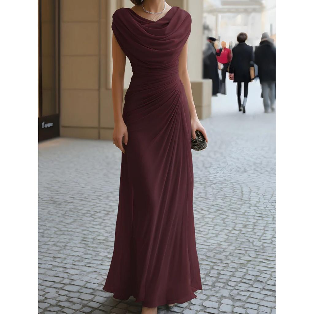 Dámské maxi šaty bez rukávů s rolákovým výstřihem, úzký střih, elegantní, řasené, formální večerní šaty