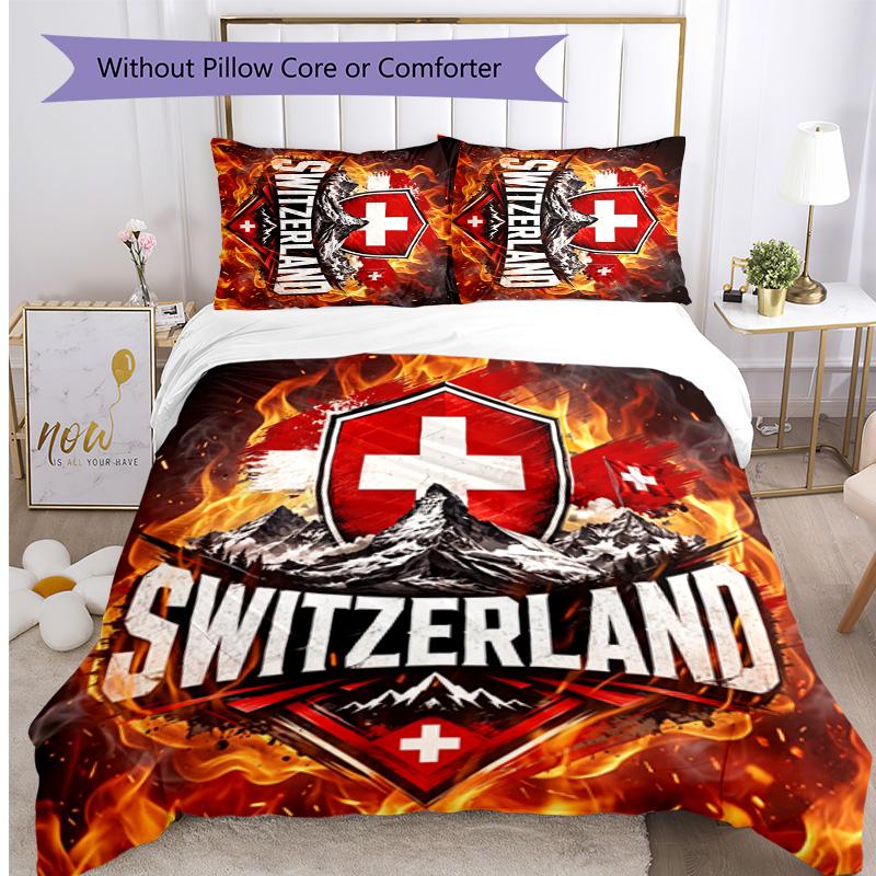 Switzerland Football Printed Bedding 3 Piece Set Cozy Breathable Bed Cover Set As Housewarming Holiday Gift