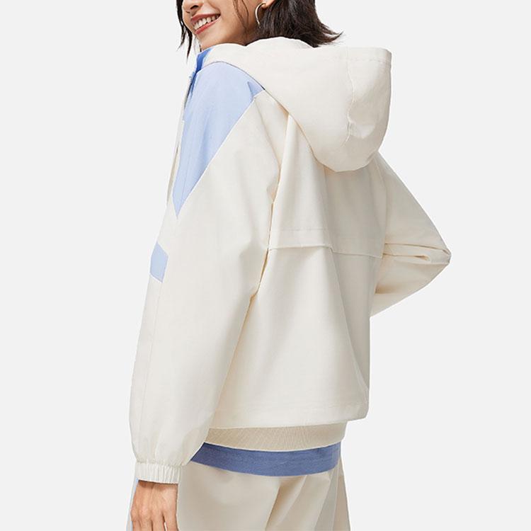 Li Ning Sports Lifestyle Series Color Block Zipper Hooded Long Sleeve Windbreaker Women Outerwear Off-White AFDU036-1